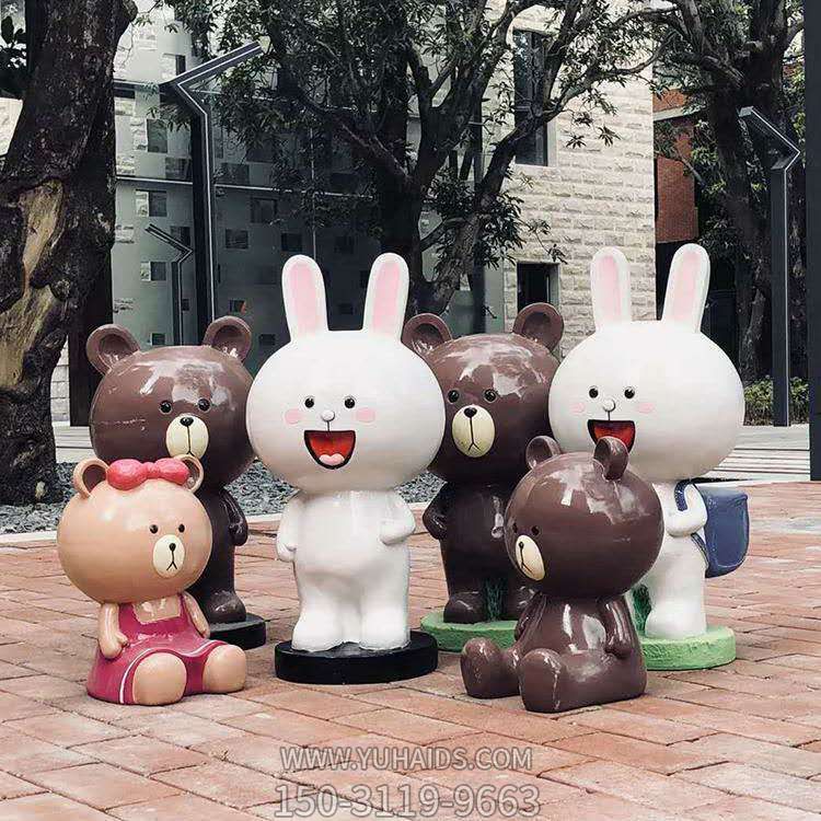 公园玻璃钢创意户外卡通动物摆件，可妮兔和维尼熊博鱼网页版