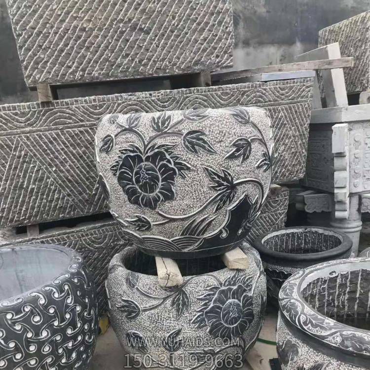 青石石雕庭院莲花缸流水摆件鱼缸博鱼网页版