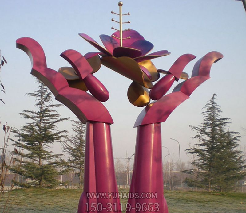 花园广场抽象手托花不锈钢方手型博鱼网页版