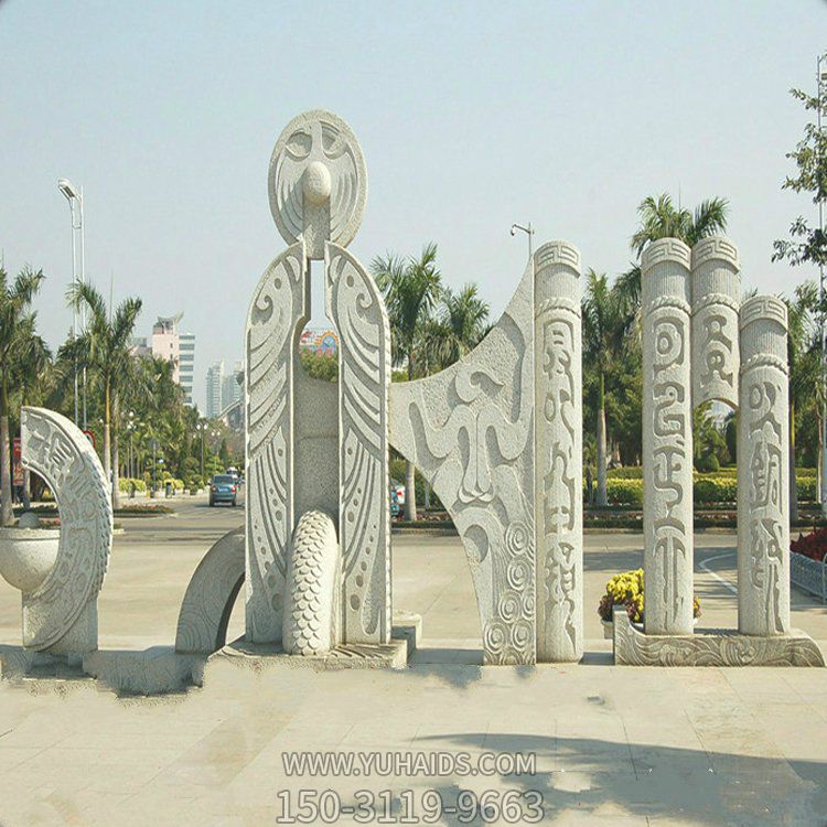 广场摆放大理石浮雕文化石柱博鱼网页版
