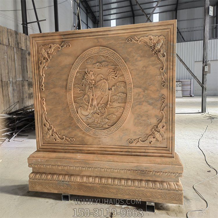 晚霞红浮雕麒麟镇宅招财庭院玄关摆放背景墙博鱼网页版