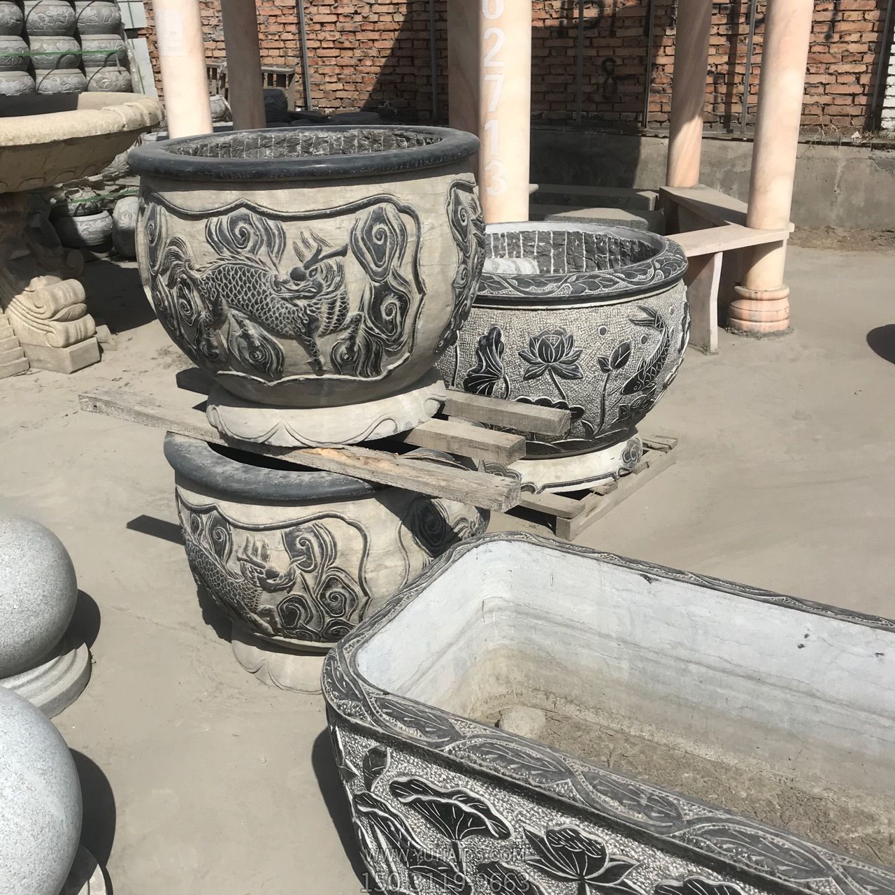 庭院寺庙仿古做旧石雕青石花盆diaos博鱼网页版