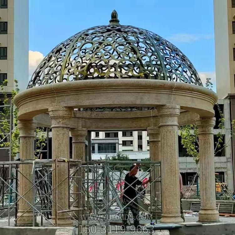 晚霞红石雕户外园林大型圆形欧式凉亭博鱼网页版