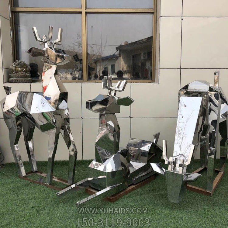 不锈钢金属几何切面抽象鹿博鱼网页版 广场草坪落地装饰摆件