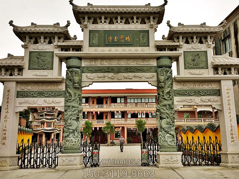 晴霞古寺青石龙柱浮雕复式门楼牌坊博鱼网页版