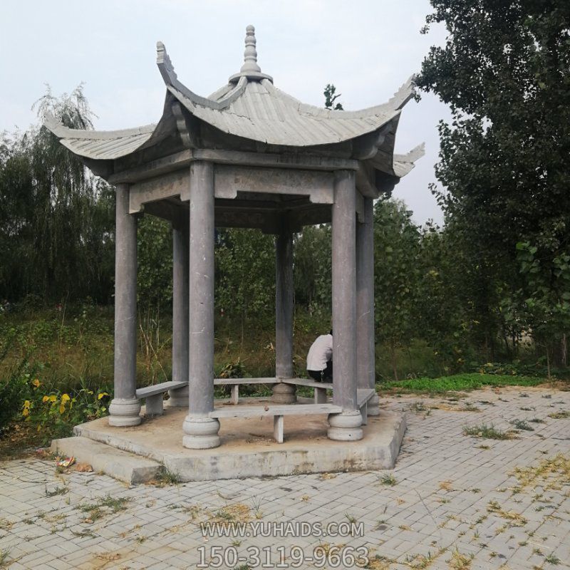 村庄户外摆放青石六角休闲凉亭博鱼网页版