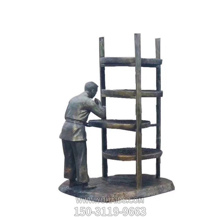 茶园摆放玻璃钢仿铜茶文化晒茶人物小品景观博鱼网页版