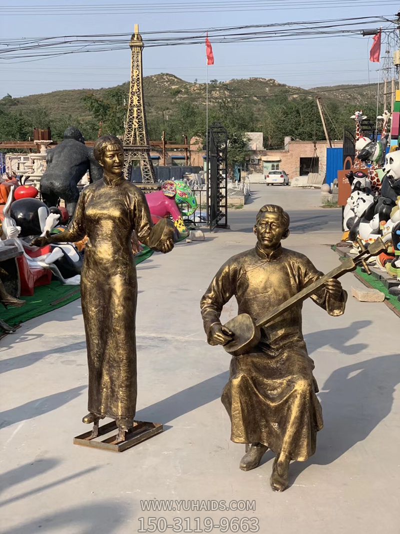 玻璃钢仿铜民俗音乐弹唱人物情景博鱼网页版弹博鱼网页版