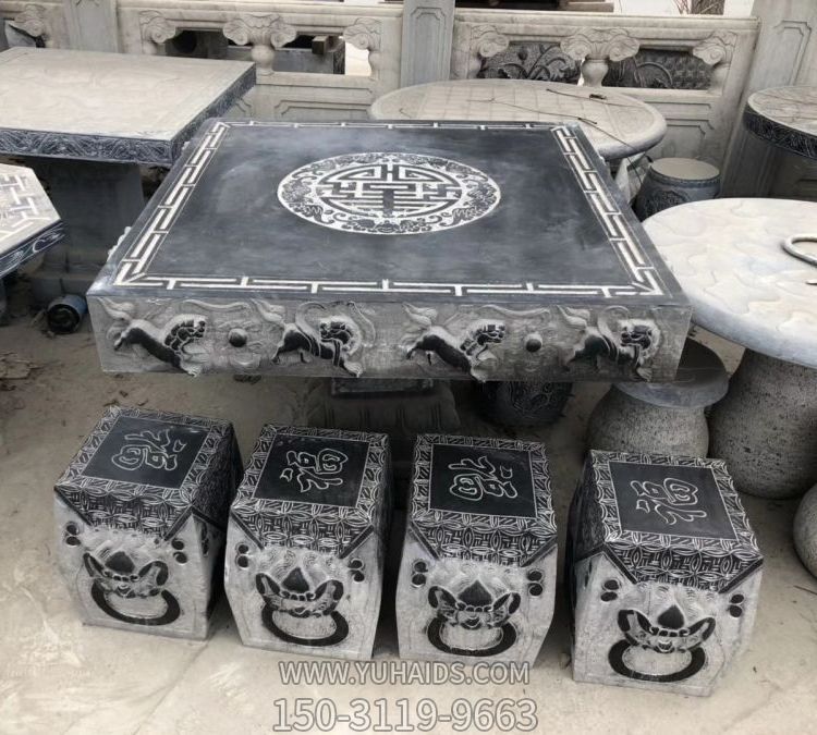 别墅园林摆放大理石做旧方形休闲石桌博鱼网页版