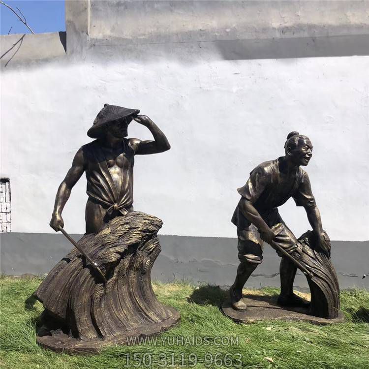 步行街摆放玻璃钢仿铜农耕文化人物博鱼网页版小品 