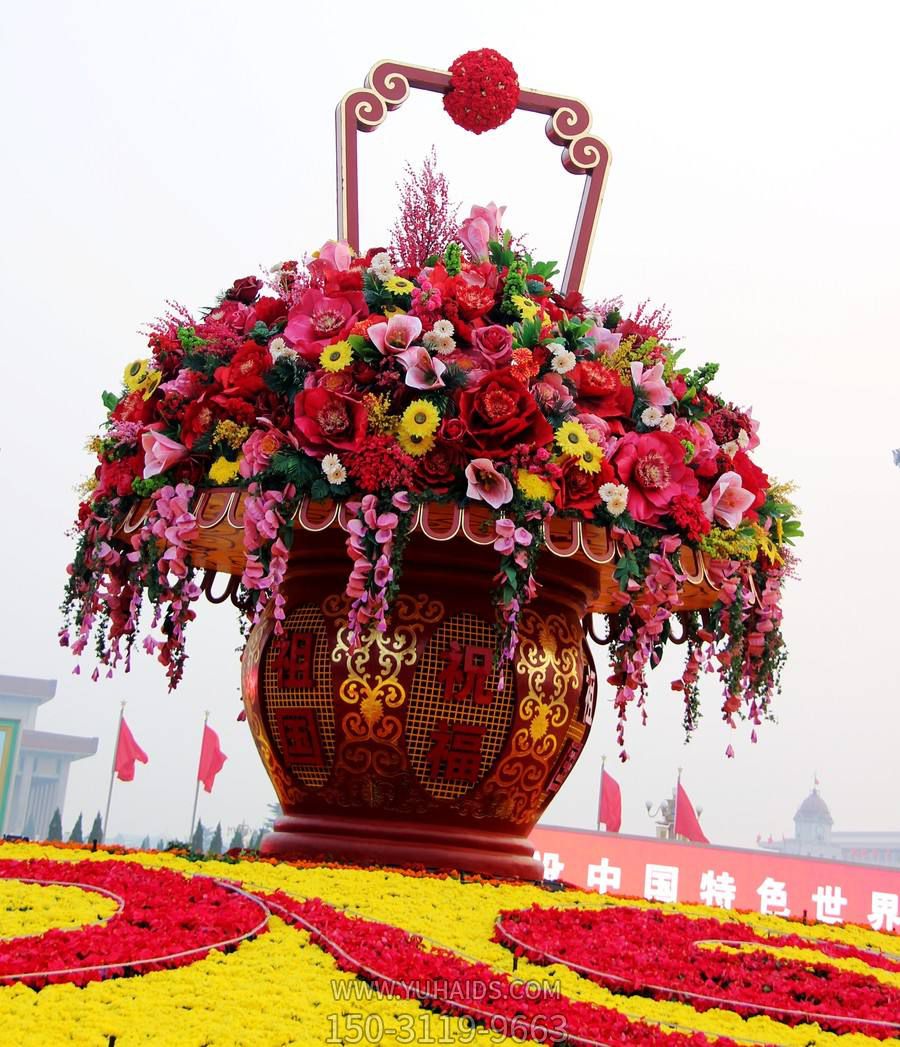 景区玻璃钢彩绘仿真花朵花篮博鱼网页版