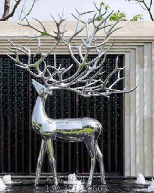 广场大型不锈钢镜面抽象梅花鹿博鱼网页版