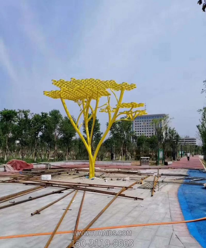 不锈钢广场景观黄色镂空树博鱼网页版