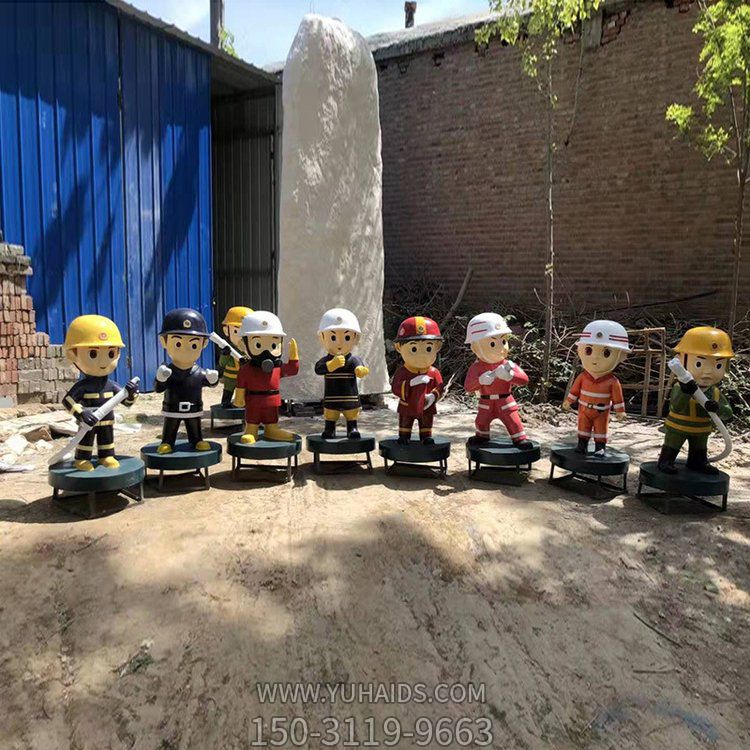 玻璃钢彩绘卡通消防员公仔幼儿园博鱼网页版摆件