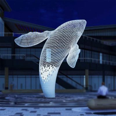 城市大型不锈钢镜面鲸鱼抽象博鱼网页版