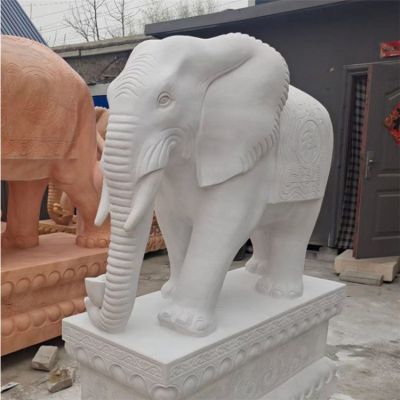 酒店门口汉白玉石雕大象 动物博鱼网页版摆件 园林景观石雕大象博鱼网页版
