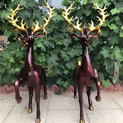景区草坪摆放紫铜铸造梅花鹿动物博鱼网页版