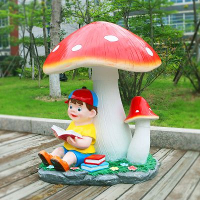 玻璃钢材质在蘑菇底下看书的小男孩蘑菇博鱼网页版