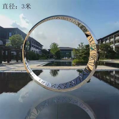 小区水池摆放不锈钢圆环景观博鱼网页版