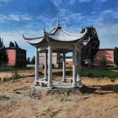 公园绿地摆放青石仿古雕刻长廊石凉亭