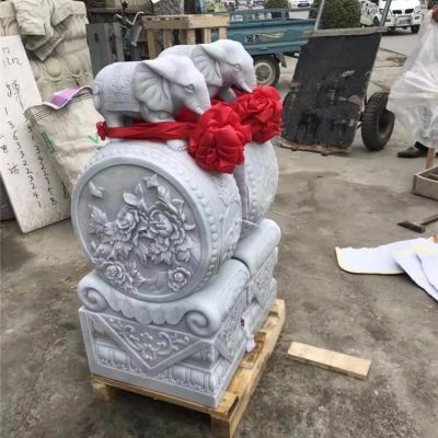 别墅装饰大理石雕刻大象门鼓