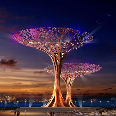 红色不锈钢抽象树博鱼网页版 大型城市景观摆件