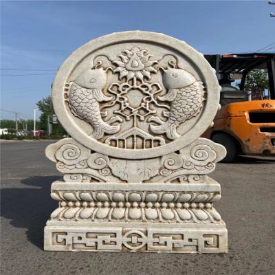 园林别墅汉白玉浮雕门墩抱鼓石摆件