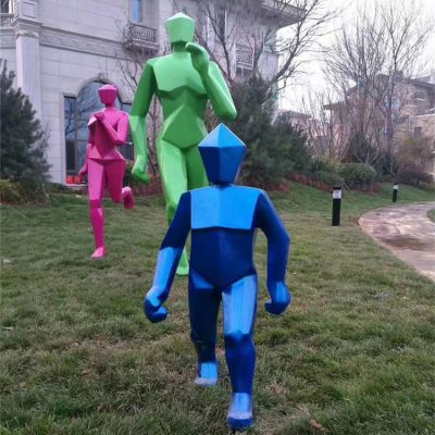 户外草坪玻璃钢彩绘跑步的抽象人物博鱼网页版