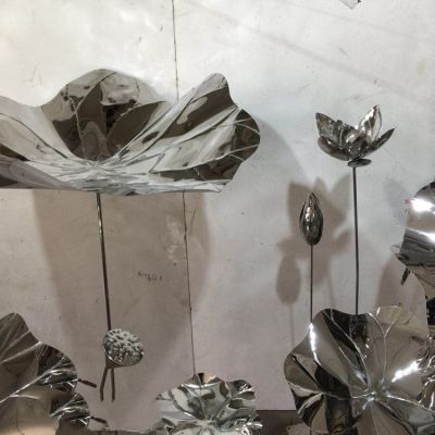 不锈钢镜面仿真植物景观莲花莲叶景观摆件