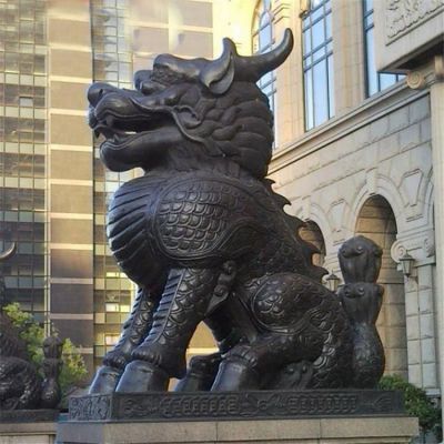 酒店企业门口摆放镇宅招财铜麒麟博鱼网页版