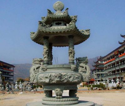 景区广场摆放龙浮雕宝盖造型仿古香炉