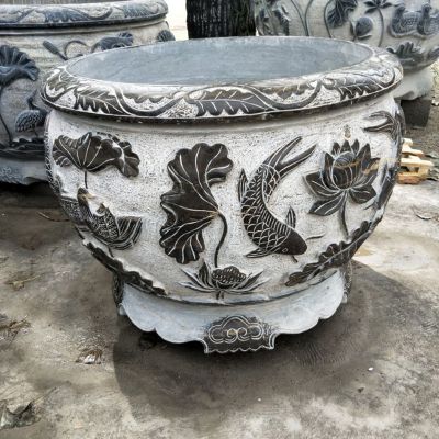 仿古石雕鱼缸浮雕荷花景区庭院花盆博鱼网页版