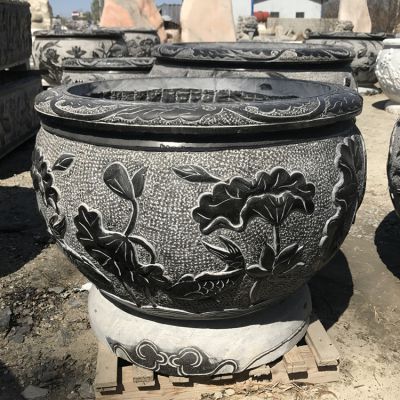 庭院大型仿古青石浮雕莲花花盆博鱼网页版