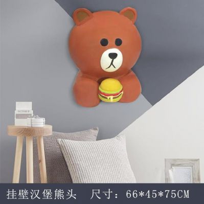 熊博鱼网页版-快餐店挂壁汉堡熊头装饰玻璃钢熊博鱼网页版