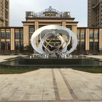 小区售楼部喷泉摆放不锈钢创意圆环水景博鱼网页版