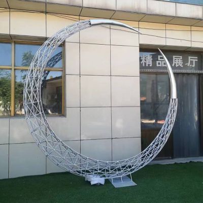 抽象月亮不锈钢博鱼网页版 金属镂空动物户外园林摆件