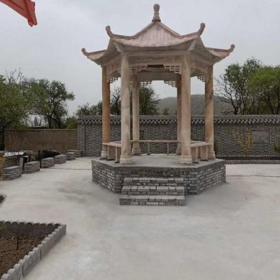 庭院摆放中式晚霞红雕刻休息凉亭