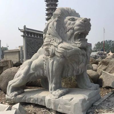 公园大理石石雕大象仿真瑞兽吼叫的狮子博鱼网页版