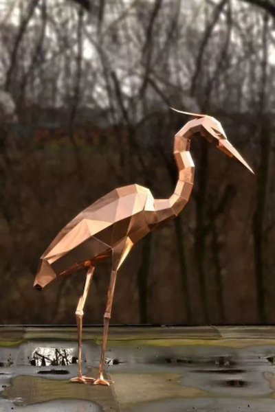 池塘创意不锈钢几何火烈鸟博鱼网页版