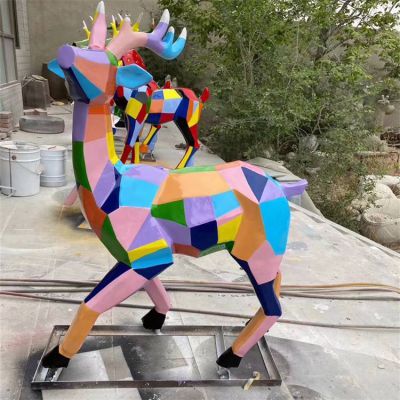 玻璃钢几何块面抽象梅花鹿彩绘博鱼网页版