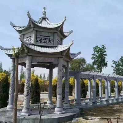 公园景区双层浮雕镂空长廊石雕休闲凉亭