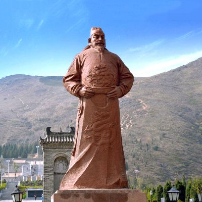 长城景区摆放大型砂岩晚霞红李世民石博鱼网页版像