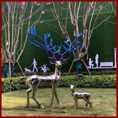不锈钢母子鹿，镜面梅花鹿