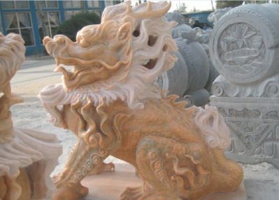 晚霞红石雕户外景区广场麒麟博鱼网页版