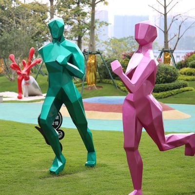 玻璃钢体育运动博鱼网页版 大型户外广场公园景观抽象几何人物摆件