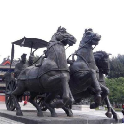 户外园林大型不锈钢仿铜马车景观