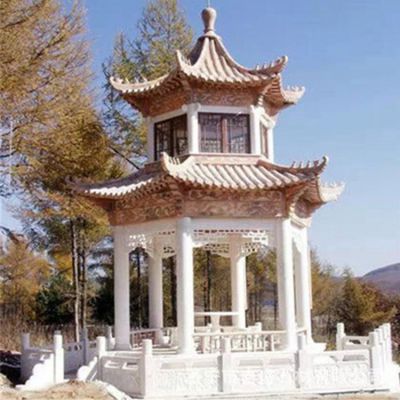 天然汉白玉雕刻中式二层宝盖石凉亭博鱼网页版