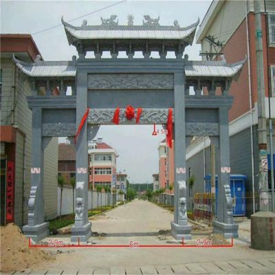 青石浮雕复古三门楼小区入口装饰博鱼网页版
