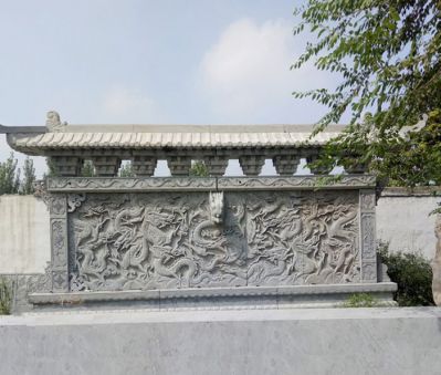 古代园林九龙壁石浮雕影壁
