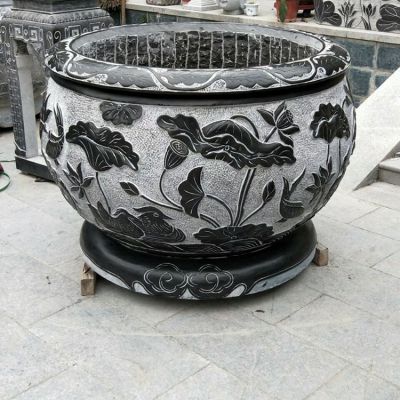 青石石雕浮雕荷花庭院别墅花盆博鱼网页版